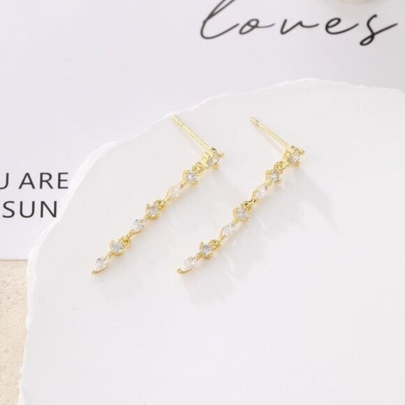 ⚡Dainty Gold Silver Dangle Earring for Women Long Hanging CZ Hypoallergenic Gift - Picture 5 of 7